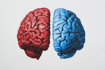 Two contrasting brain hemispheres presented in vivid color.