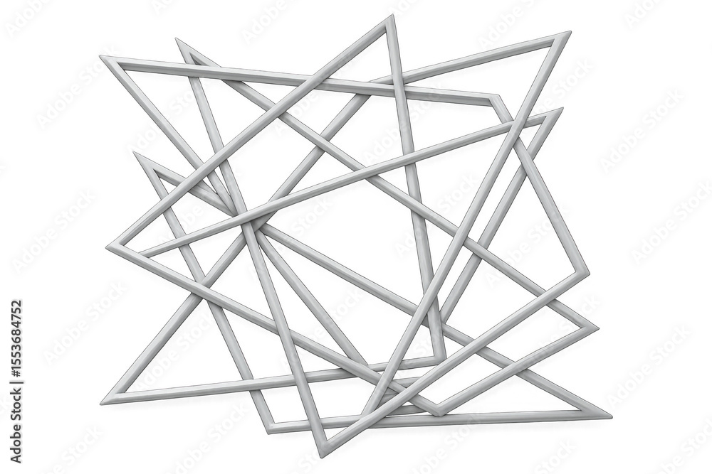 Poster interlocking white triangular frames creating minimalist geometric pattern, representing contemporar