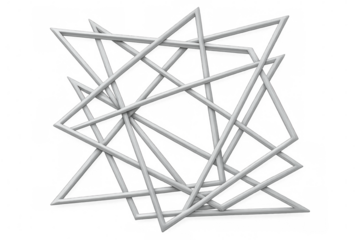 Interlocking white triangular frames creating minimalist geometric pattern, representing contemporary design aesthetic with clean, abstract structural composition