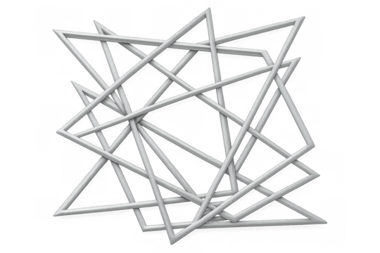 Interlocking white triangular frames creating minimalist geometric pattern, representing contemporary design aesthetic with clean, abstract structural composition