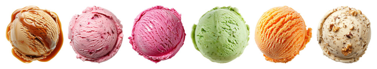 Obraz premium PNG Colorful scoops of delicious ice cream, element set on transparent background