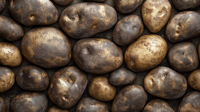 Raw potatoes close-up in natural brown colors for food background - Powered by Adobe