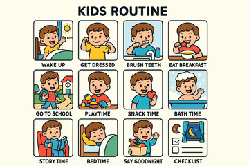 Children's daily routine chart: illustrated schedule for kids' activities
