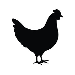 Hen rooster and chick farm animal illustration in black and white silhouette.