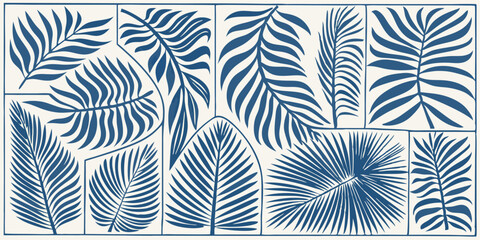 Blue Tropical Palm Leaves Pattern Design