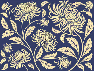 Cream Floral Pattern on Navy Blue Background