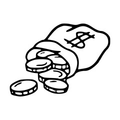 money bag with spilled coins