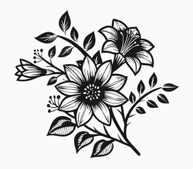 Black and White Floral Bouquet Illustration