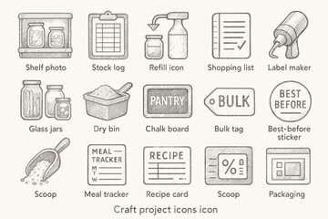 Craft project icons: organization and recipe tools for diy enthusiasts