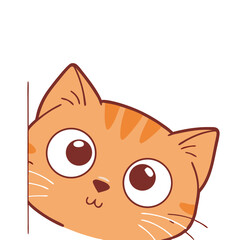 Cute Orange Tabby Cat Peeking Around Corner Illustration
