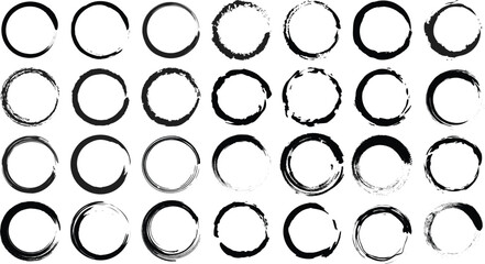 Grunge-style hand-drawn circular brush elements in vivid color and black, ideal for modern branding, creative patterns, or minimalist decoration.