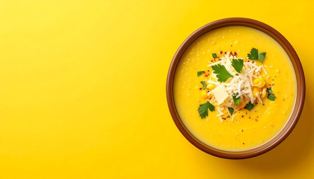 Overhead View Of Paraguayan Sopa Paraguaya With Cornmeal And Cheese Served On Yellow