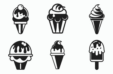 ice cream icon set, sweet food symbol, scoop outline graphic, cone treat illustration