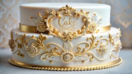 Elegant two tiered cake adorned with gold embellishments perfect for special celebrations
