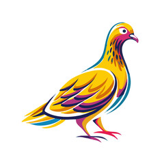 Fototapeta premium Colorful artistic pigeon illustration standing with vibrant feathers 