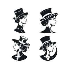 A silhouette vector set of Welsh womans profile