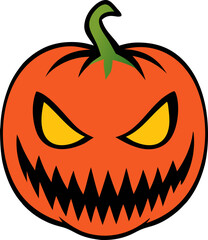 Halloween Pumpkin with Scary Expression – Colorful Vector Illustration