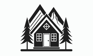 Naklejka premium cabin silhouette icon, cottage vector illustration, rustic house graphic