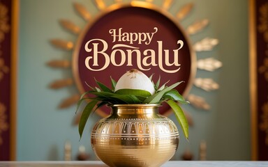 Happy Bonalu festival, Ethnic patterns and circular mandalas reflect Telangana's rich festival art style.