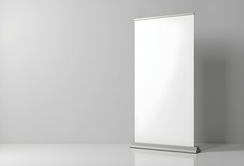 Blank Retractable Banner Stand Mockup on Grey Background – Advertising and Branding Template

