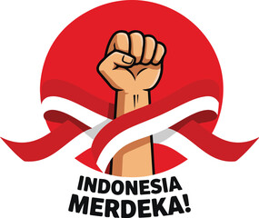 Raised fist over red circle and ribbon