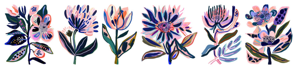 Fototapeta premium PNG Colorful abstract floral designs, element set on transparent background