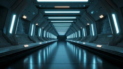 Dark sci fi corridor futuristic spaceship - Powered by Adobe