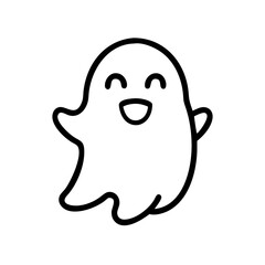 Minimalist black outline vector icon of a cute ghost, symbolizing Halloween, fun spookiness, and festive spirit