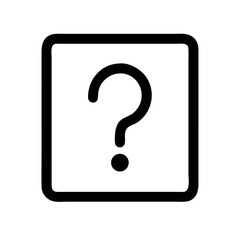 Minimalist black outline vector icon of a question mark inside a square, symbolizing help, inquiry, and information. Clean design on a transparent background
