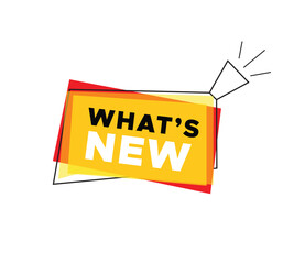 What's new banner for announce vector design megaphone icon and colorful design element isolated on white background, business concept web.
