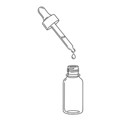 Open dropper bottle with pipette line icon for cosmetic skincare design