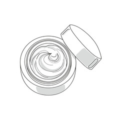 Open round cosmetic jar top view line icon for skincare wellness design