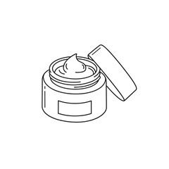 Open cosmetic cream jar line icon for beauty skincare wellness design