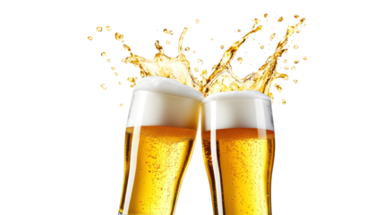 Cheers! Two Beer Glasses with Splashing Foam