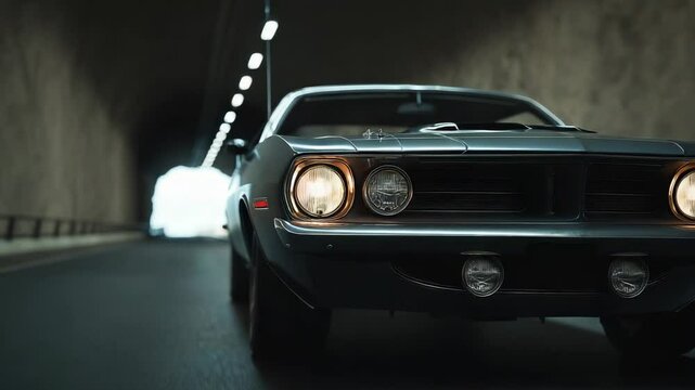 Muscle sports car in tunnel automotive