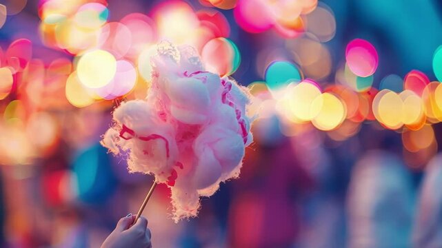 Blurred faces of tiny festivalgoers holding onto cotton candy and popcorn.