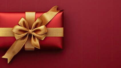 Red gift box with gold ribbon and bow