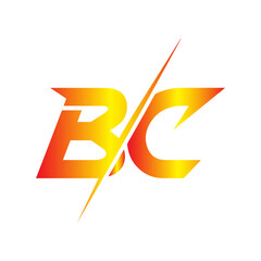 Dynamic bc monogram logo with a vibrant orange and yellow gradient and a sharp dividing line