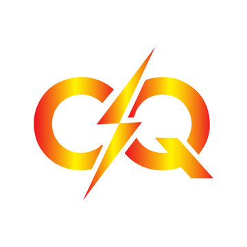 Dynamic cq letter logo with fiery lightning bolt accent