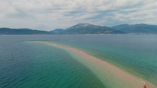 Aerial drone videos of Drepano lighthouse area of ​​Gulf of Corinth