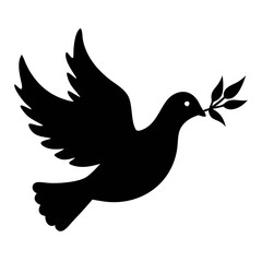 flying dove with olive branch black silhouettes 
