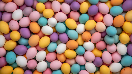 Obraz premium Pastel Easter Eggs: Colorful Spring Background Texture of Many Painted Eggs