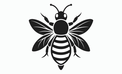 silhouette honey bee icon, insect vector symbol, black and white illustration