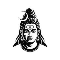 Stylized black and white portrait of Lord Shiva suitable for spiritual designs, posters, and educational resources on Hinduism and mythology.