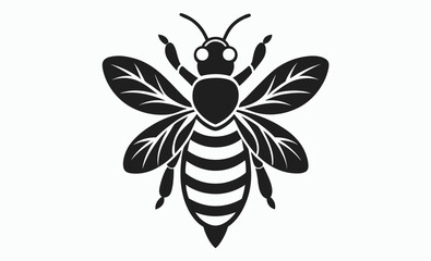 silhouette honey bee icon, insect vector symbol, black and white illustration
