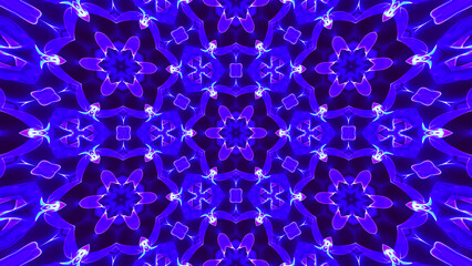 Abstract colorful kaleidoscopic geometric pattern. Kaleidoscopic background design. Hypnotic background. 3D rendering