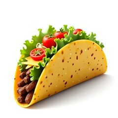 Delicious Mexican Taco with Grilled Meat and Fresh Vegetables Isolated on Transparent Background