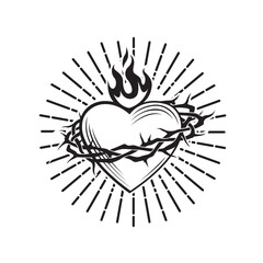 heart, crown of thorns and flame isolated on white background
