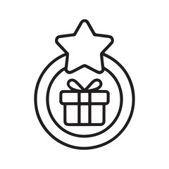 Stylized gift box with star and circle outline silhouette