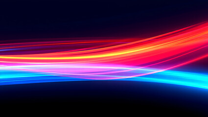 Abstract Vibrant Neon Waves:  Dynamic Red, Pink, and Blue Light Streaks on Black Background.